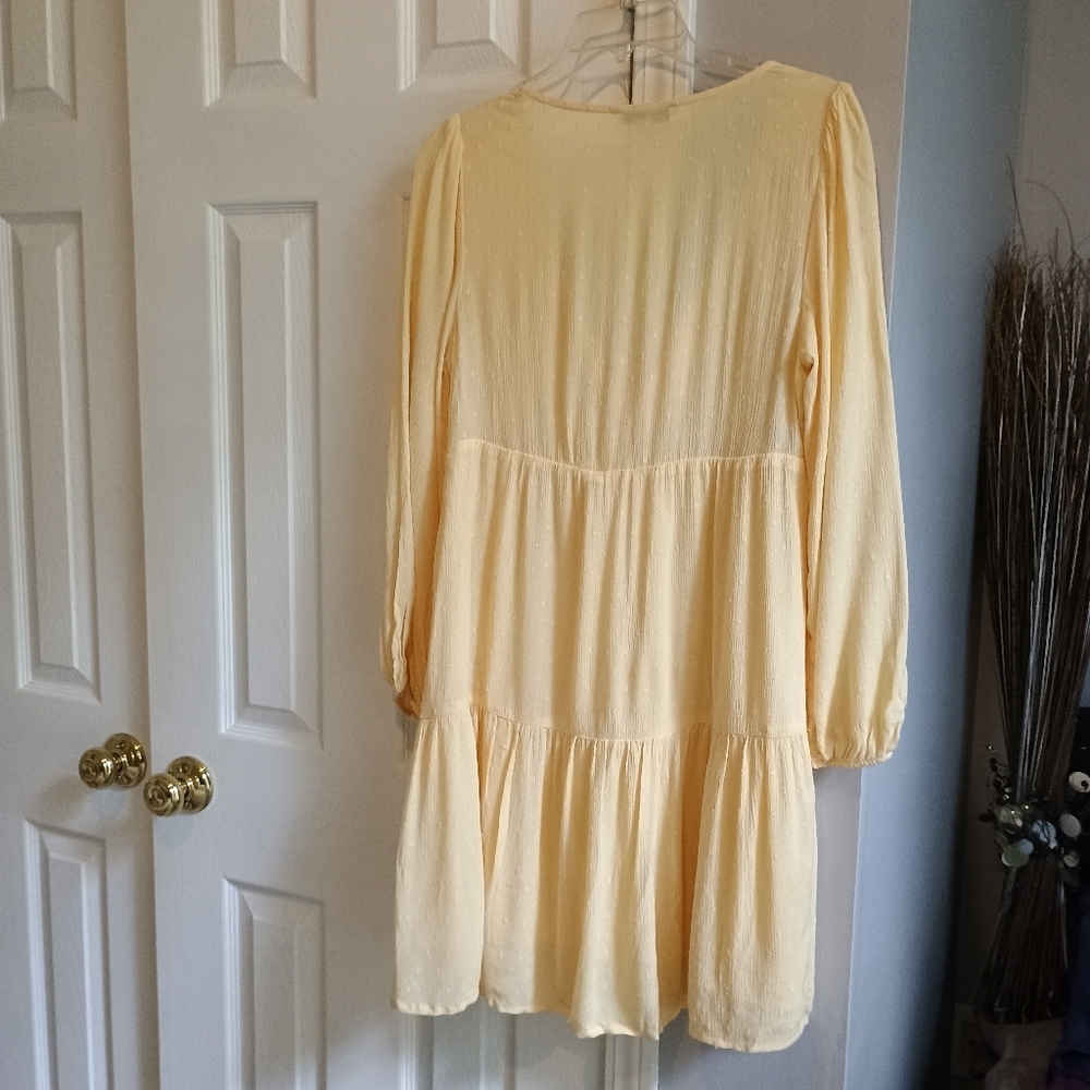 American Eagle Butter Yellow Gauze Mini‎ Dress Small Tiered Lined Boho... - Picture 8 of 11